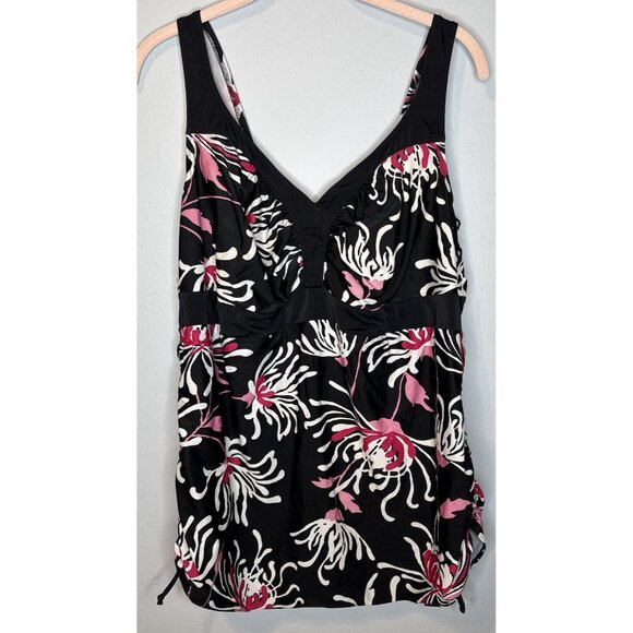 Elomi Tankini Size 16 Black Floral Swimsuit Swim Top - Picture 1 of 5